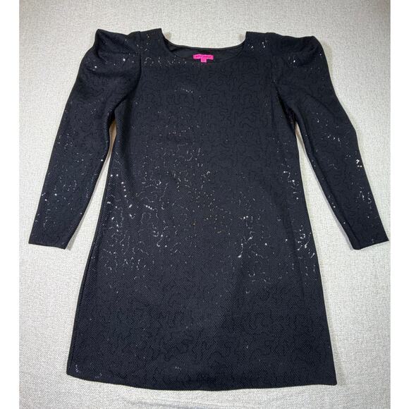 Betsey Johnson Dresses & Skirts - Betsey Johnson Women XL Black Sequin Long Sleeve Pullover Knee Length Dress Glam
